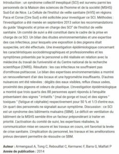 Syndrome des bâtiments malsains - Maison des Sciences de l'homme et de la société Sud-Est, campus Saint-Jean d'Angely 3. Nice, 2010-2013